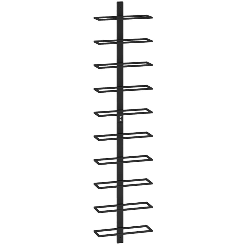 Väggmonterat vinställ i metall för 10 flaskor / flaskställ 27×10×116 cm – Svart / Vinflaskhållare
