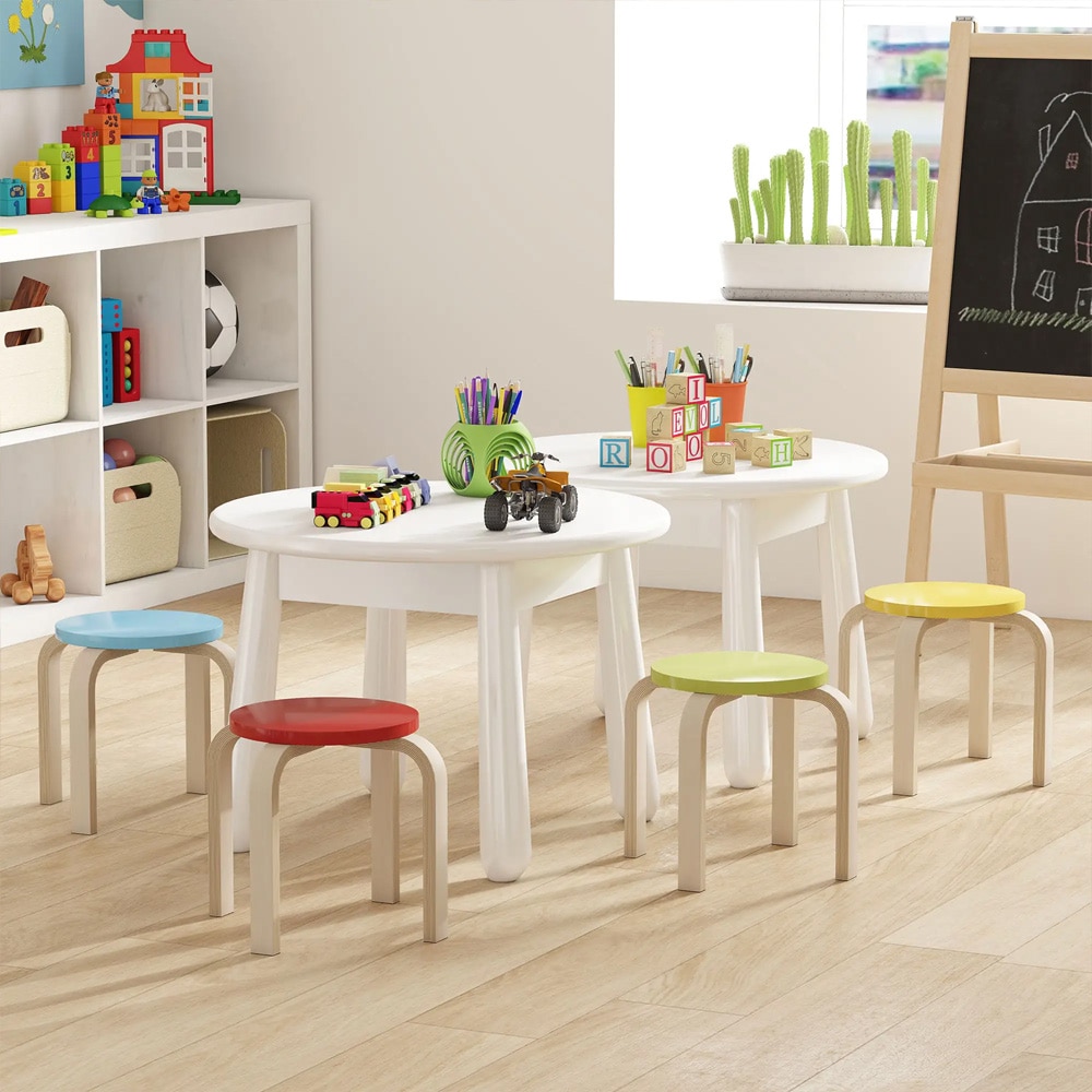 4 st stapelbara pallar / träpallar i björkplywood 36×36×30 cm – Flerfärgade / Sittpallar