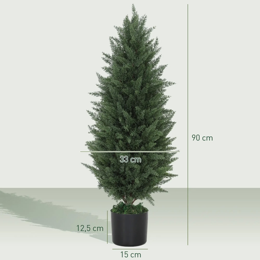 2 st konstgjorda cypresser 90 cm / konstväxter i kruka med 831 blad – Grön / Konstcypress