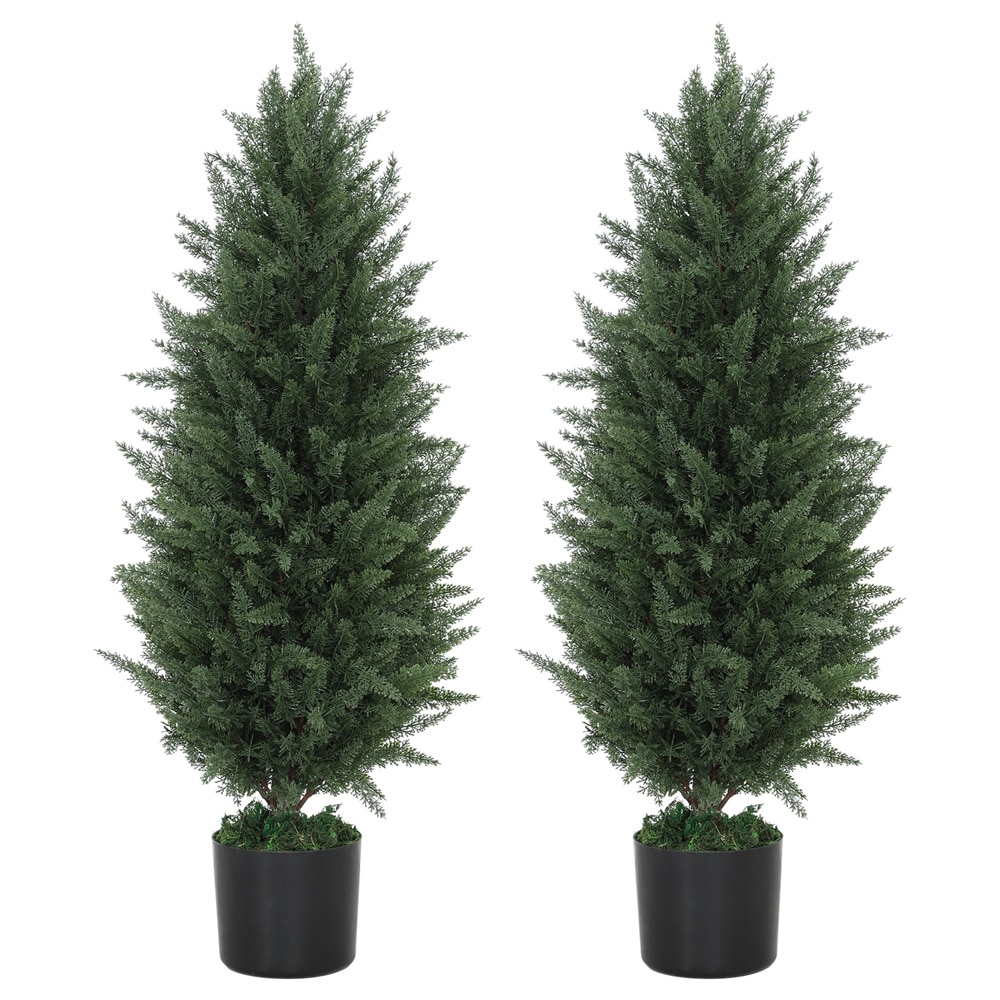2 st konstgjorda cypresser 90 cm / konstväxter i kruka med 831 blad – Grön / Konstcypress