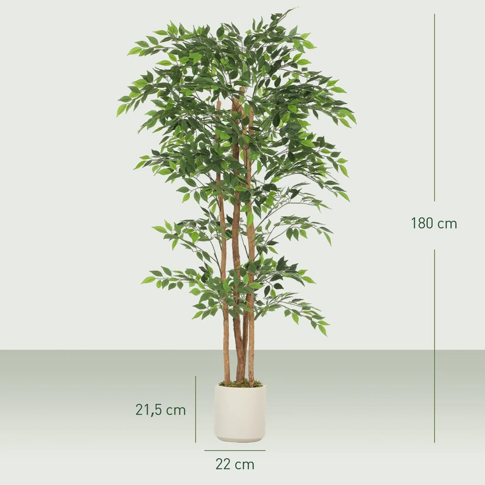 Konstgjord fikus / banyanträd i kruka 180 cm med stam i massivt trä – Grön/Vit / Konstträd