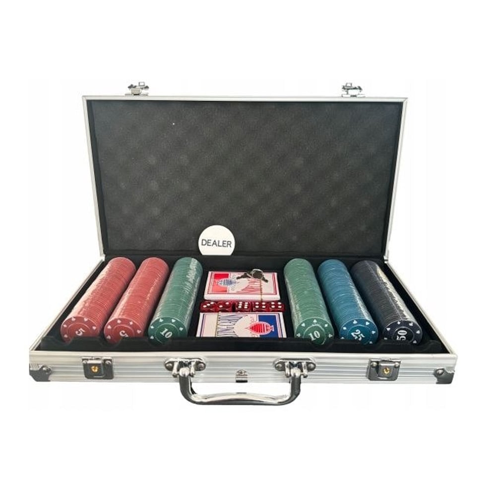 Pokerset 300 marker med väska / Pokerkit med två kortlekar och tärningar / Komplett spelset