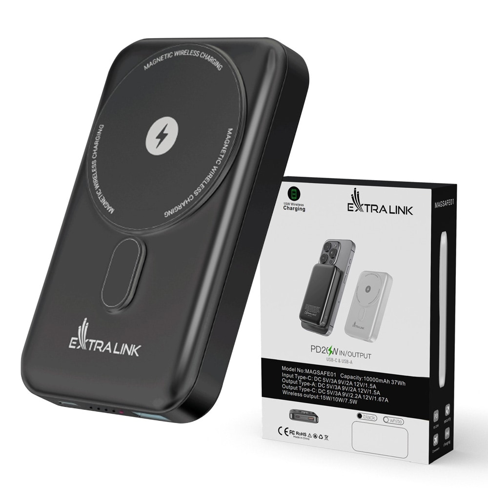 Powerbank 10000 mAh med MagSafe - Grafit / Magnetiskt extrabatteri / Trådlös Qi-laddning