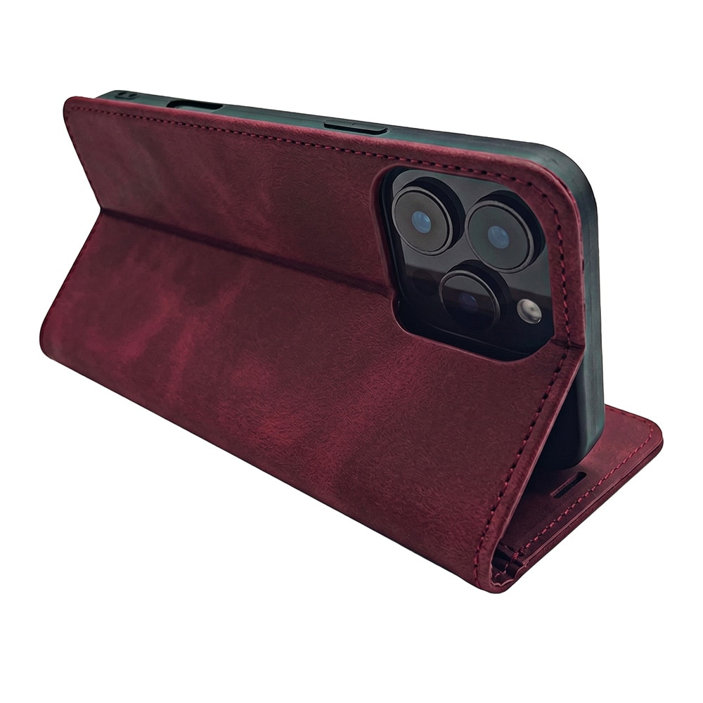 Fodral i konstläder till iPhone 17 Pro / iPhone 18 Pro - Rödbrun / Plånboksfodral / Mobilfodral