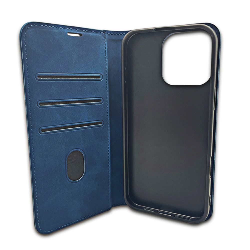 Smart Suede-fodral för iPhone 17/18 Pro - Blå / Plånboksfodral / Vikbart mobilfodral