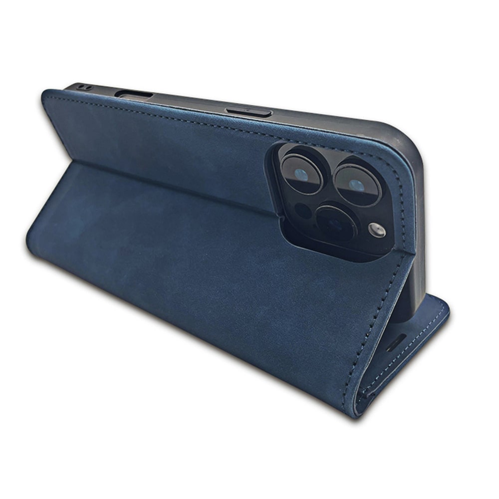 Smart Suede-fodral för iPhone 17/18 Pro - Blå / Plånboksfodral / Vikbart mobilfodral