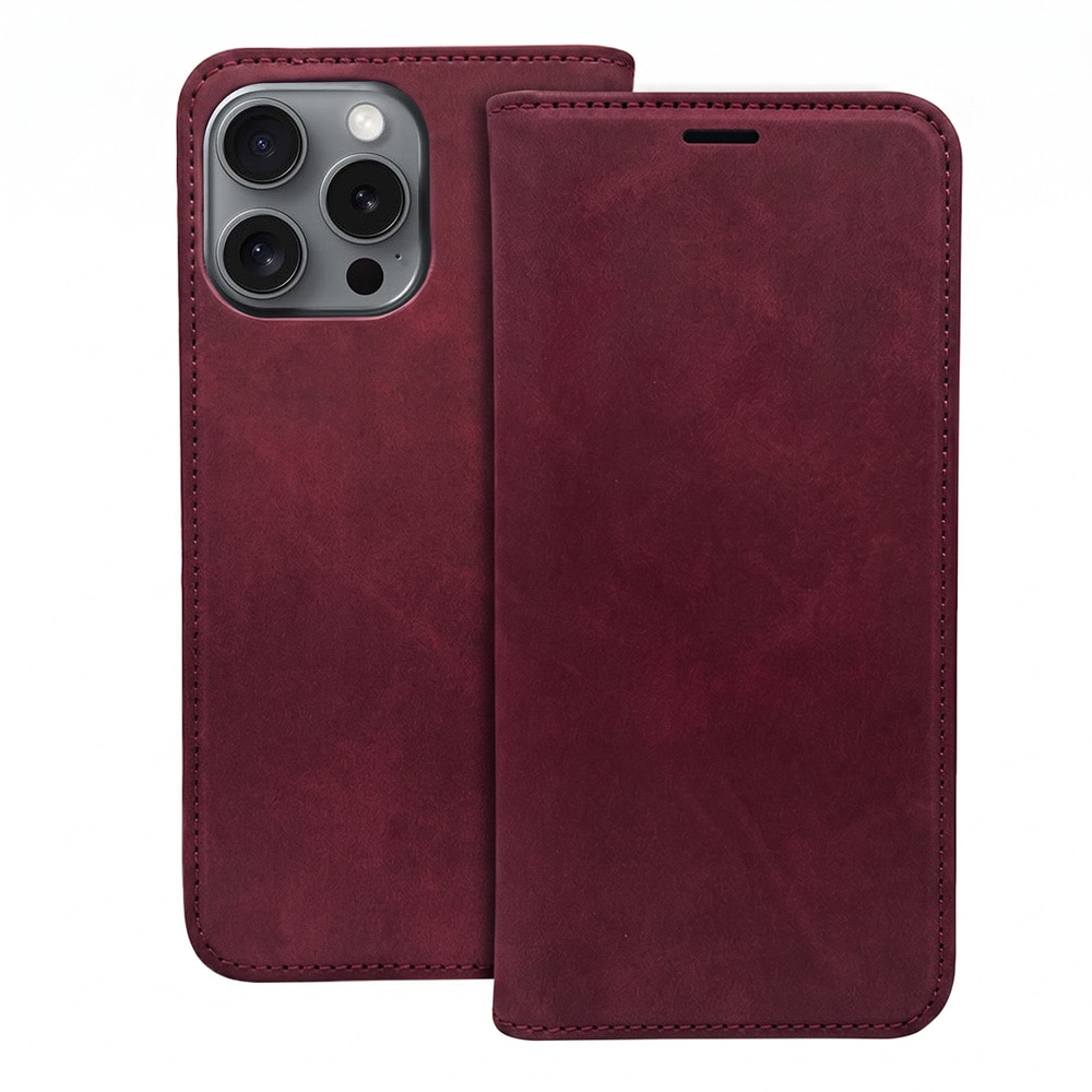 Smart Suede-fodral för iPhone 17/18 Pro Max - Rödbrun / Plånboksfodral / Flipfodral