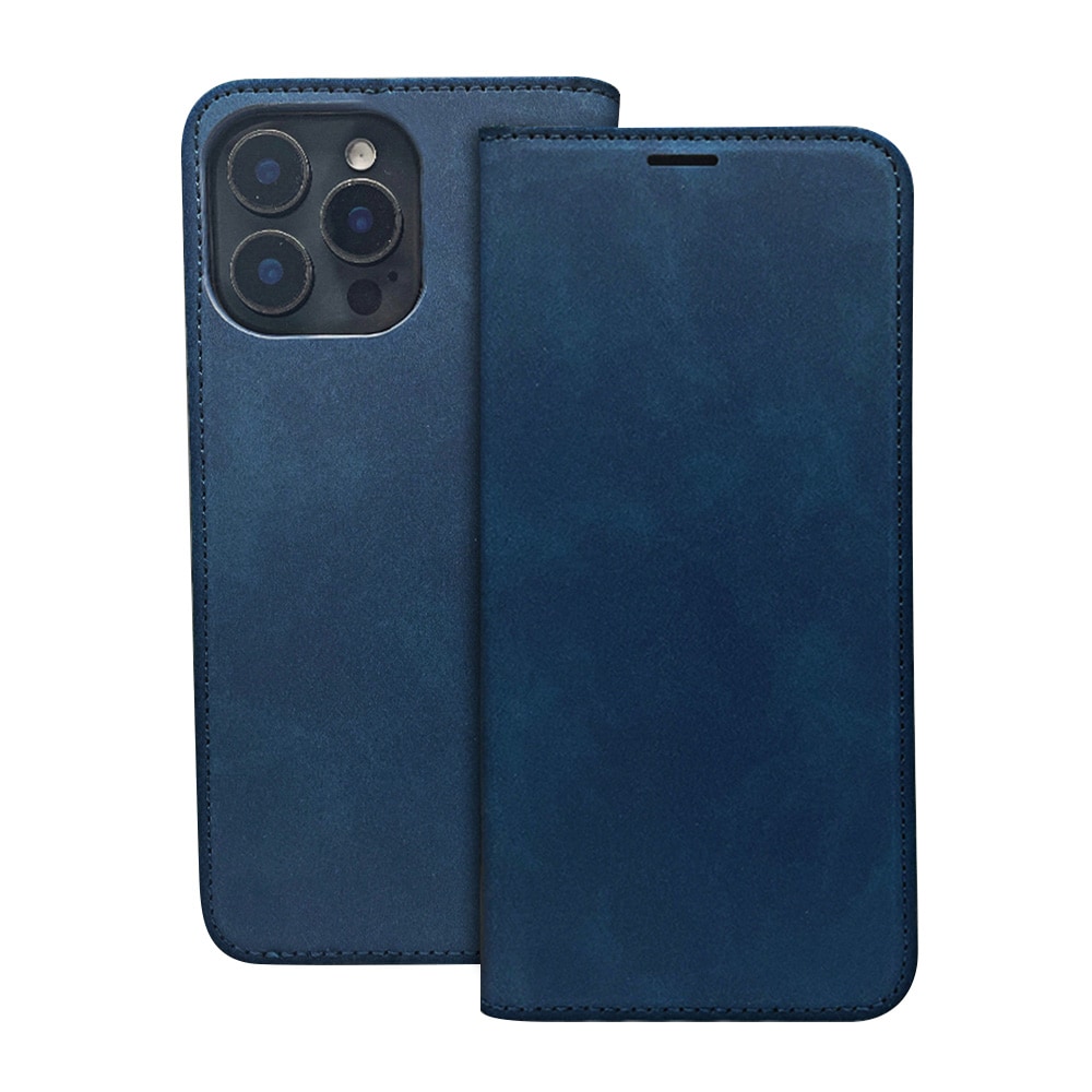 Smart Suede-fodral för iPhone 17/18 Pro Max - Blå / Plånboksfodral / Vikbart mobilfodral