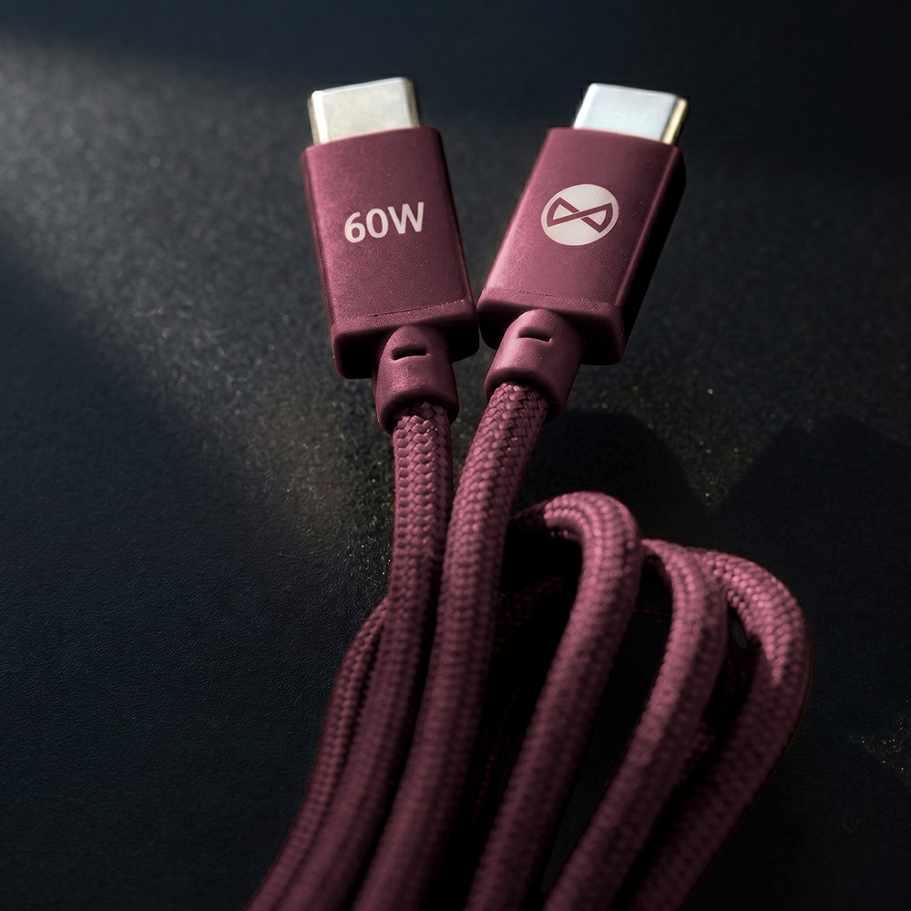 Forever Vibe USB-C-Kabel 1m 60W - Vinröd / Snabbladdningskabel / USB-C-datakabel