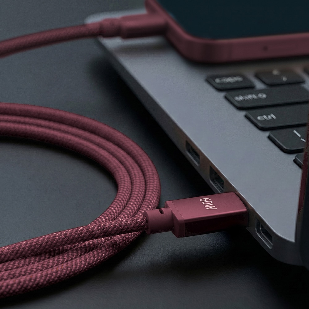 Forever Vibe USB-C-Kabel 1m 60W - Vinröd / Snabbladdningskabel / USB-C-datakabel