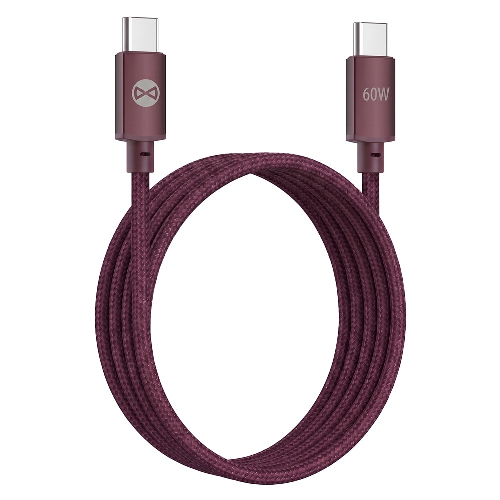 Forever Vibe USB-C-Kabel 1m 60W - Vinröd / Snabbladdningskabel / USB-C-datakabel