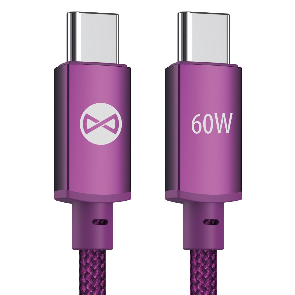 Forever Vibe USB-C-Kabel 1m 60W - Mörk Körsbär / Snabbladdningskabel / Datakabel
