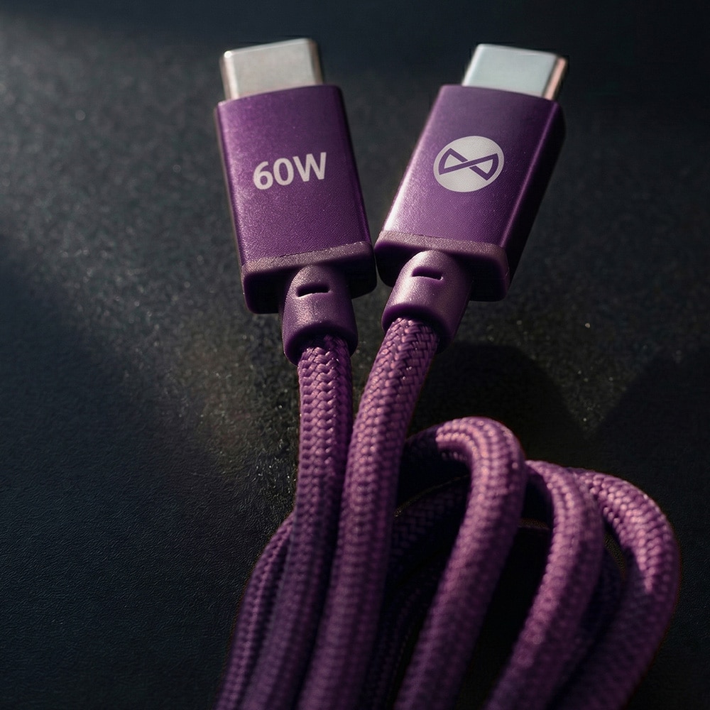Forever Vibe USB-C-Kabel 1m 60W - Mörk Körsbär / Snabbladdningskabel / Datakabel