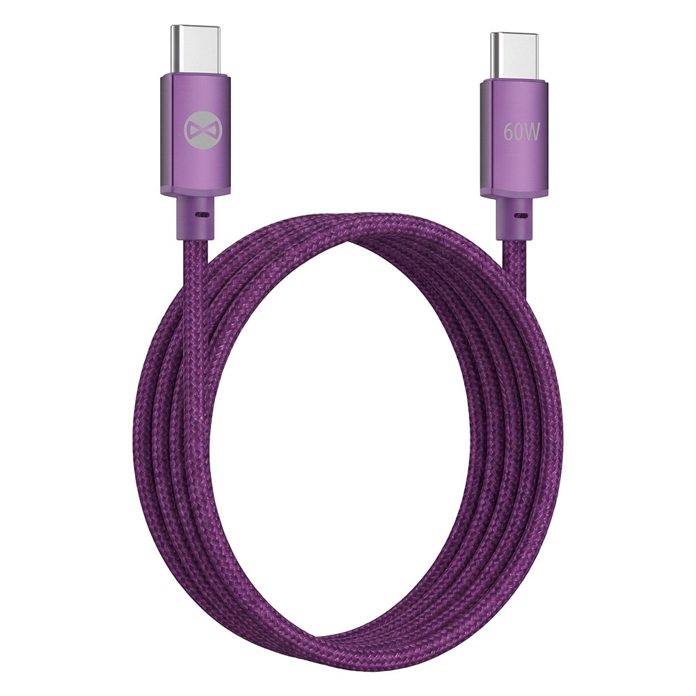 Forever Vibe USB-C-Kabel 1m 60W - Mörk Körsbär / Snabbladdningskabel / Datakabel