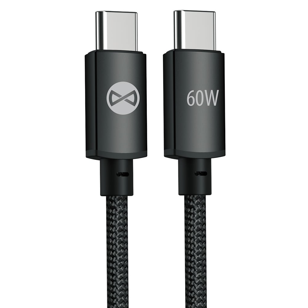 Forever Vibe USB-C-Kabel 1m 60W - Mörkgrå / Snabbladdningskabel / USB-C-datakabel
