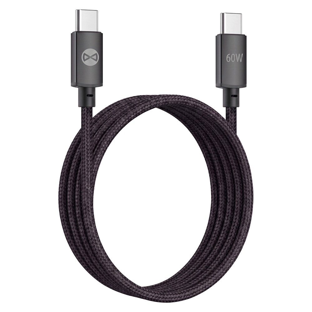 Forever Vibe USB-C-Kabel 1m 60W - Mörkgrå / Snabbladdningskabel / USB-C-datakabel