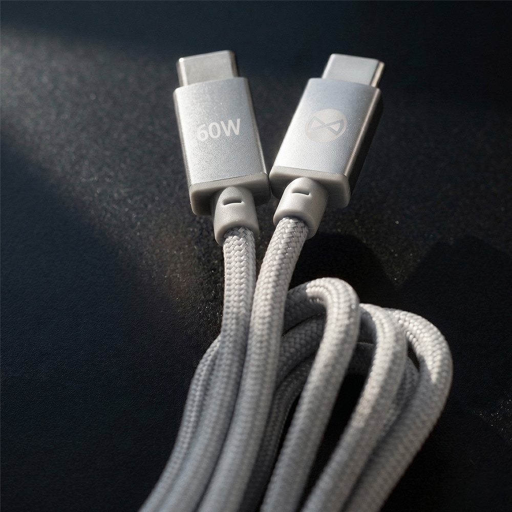Forever Vibe USB-C-Kabel 1m 60W - Silver / Snabbladdningskabel / USB-C-datakabel