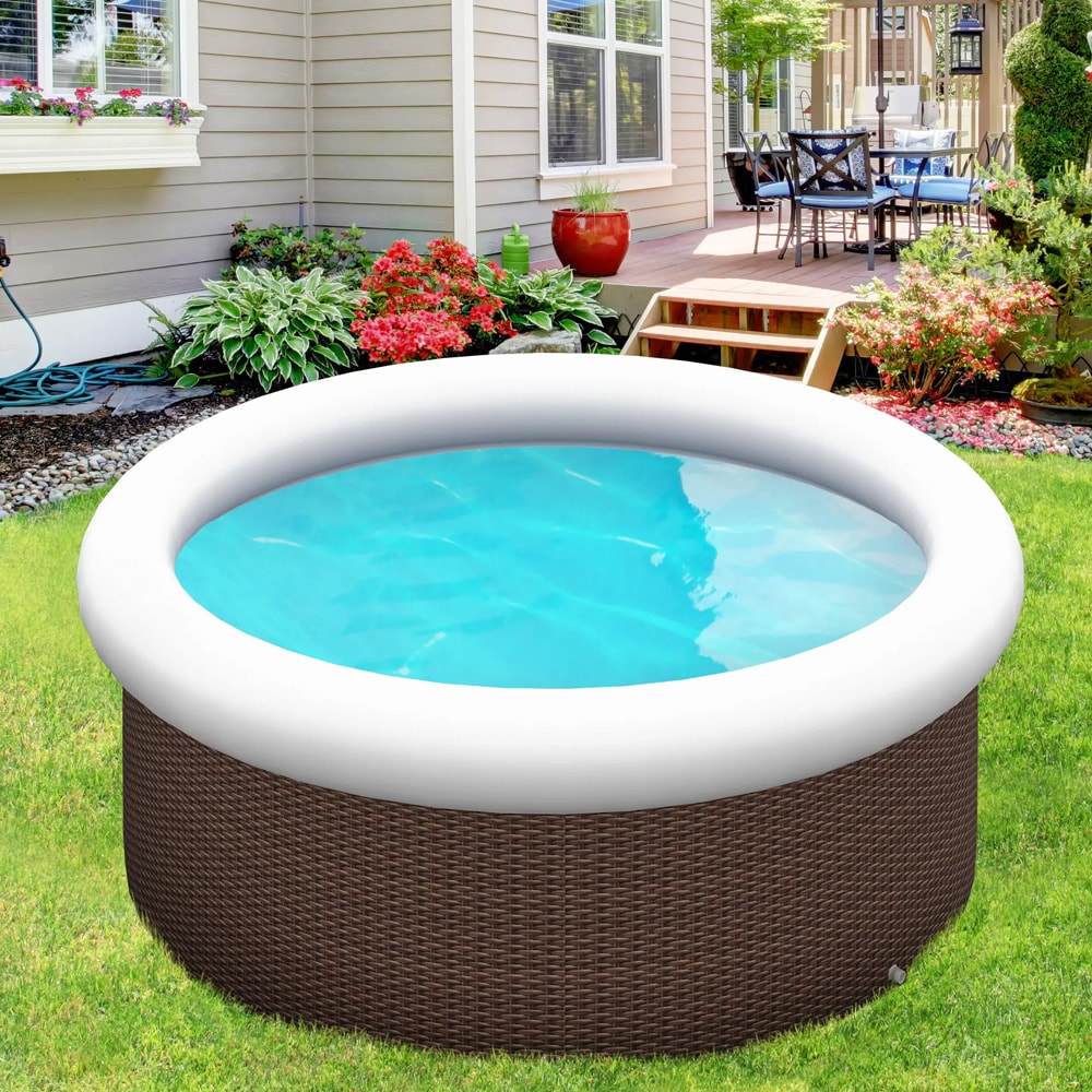 Uppblåsbar pool - Brun / Rund familjepool Ø300 cm / Pool för trädgård och terrass