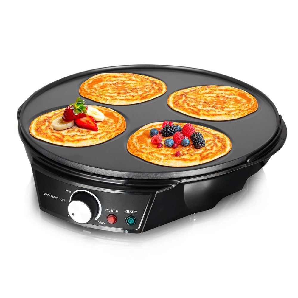 Emerio Plättjärn / Elektriskt pannkaksjärn med termostat / Crêpesjärn för fyra plättar