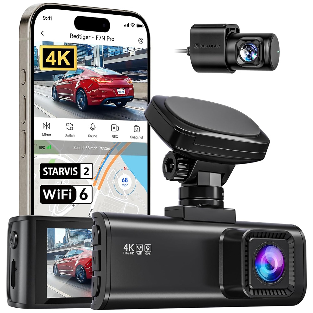 Redtiger F7N Pro autokamera / kojelautakamera 4K-tallennuksella, GPS:llä ja Wi-Fi:llä