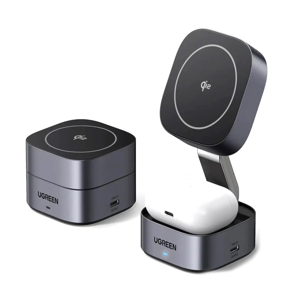 Ugreen W702 3i1 Trådlöst laddställ 20W 1,67A 1xUSB-C- Svart / Qi2-laddstation / MagSafe-ställ