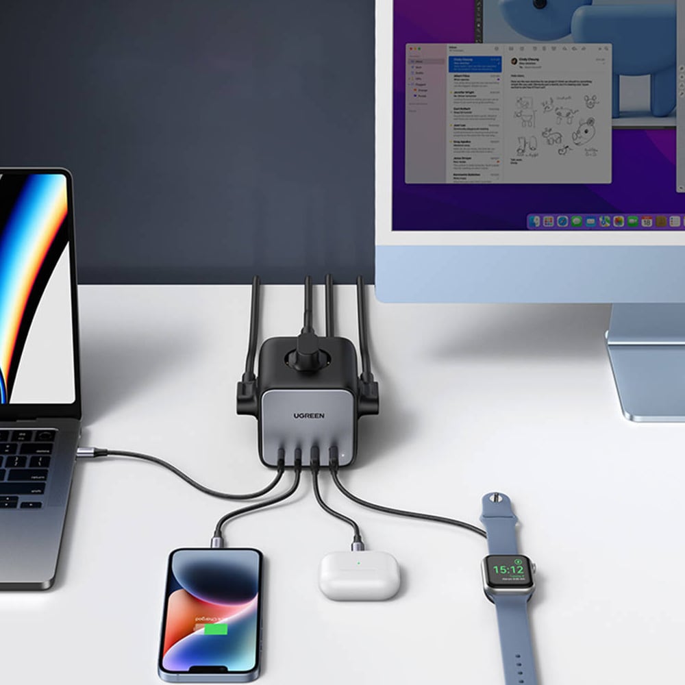 UGREEN Nexode DigiNest Cube jatkojohto 65 W GaN – 3x Schuko, 2x USB-C, 2x USB-A, PD & PPS