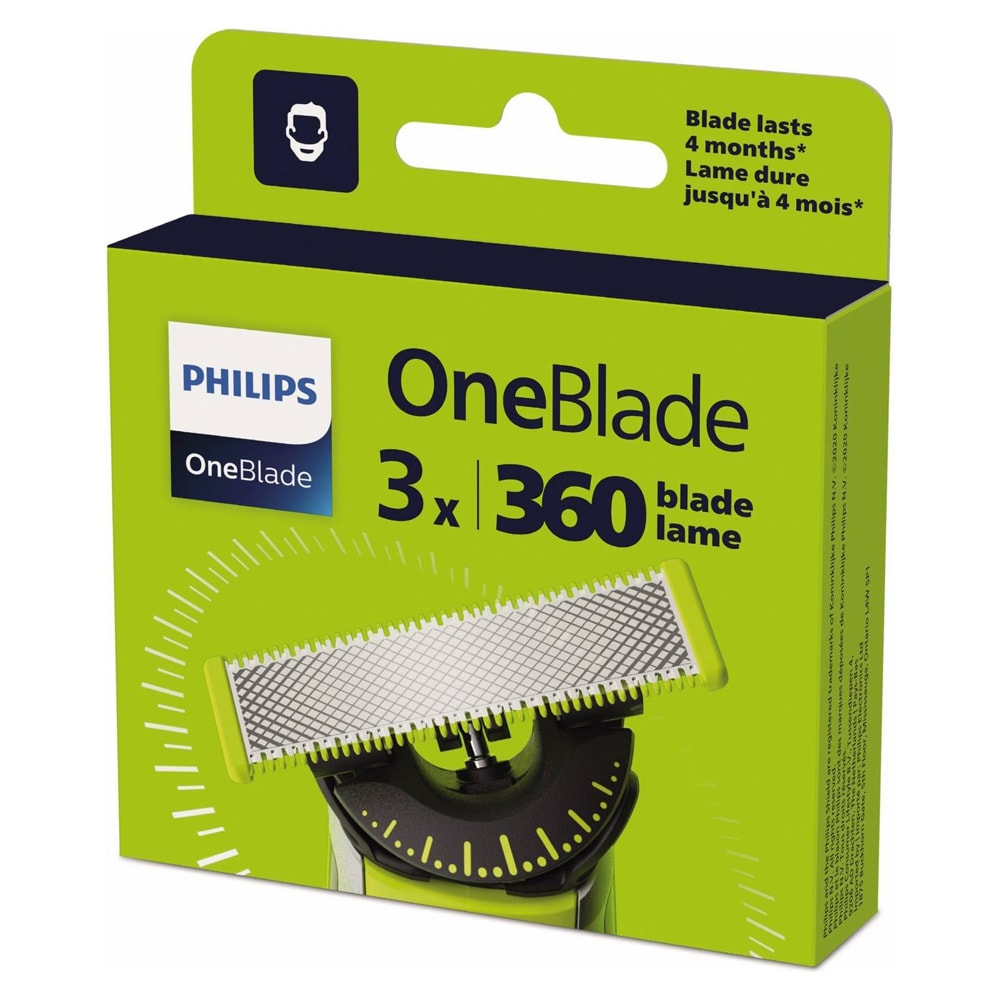 Philips OneBlade QP936/50 Rakhuvud / 3-pack ersättningsblad / 360-, Anti-friction- och Intimate-blad