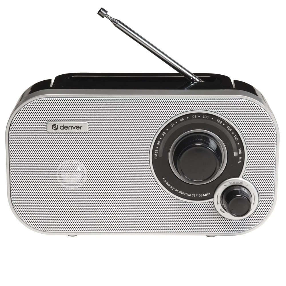 Denver TR-51W FM-Radio med batteridrift / Portabel FM-radio / Analog radio med teleskopantenn