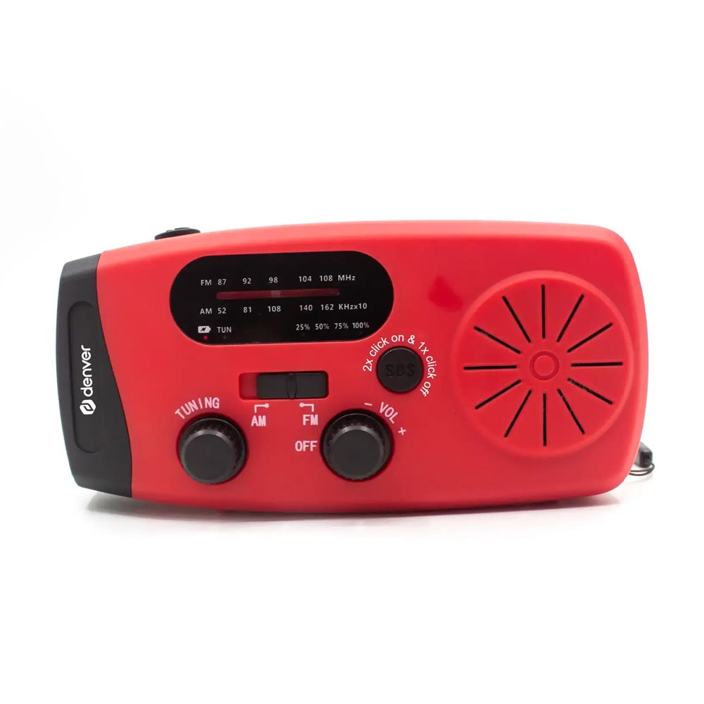Denver SCR-2007 Vevradio med solcellsladdning / Nödradio med SOS / 2000 mAh powerbank