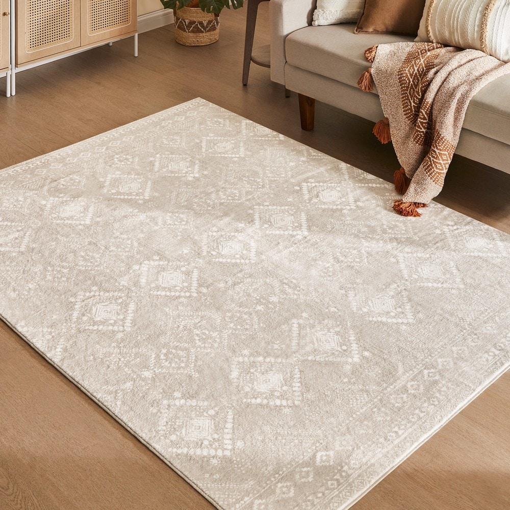 Tvättbar matta i bohostil 140x200 cm - Beige