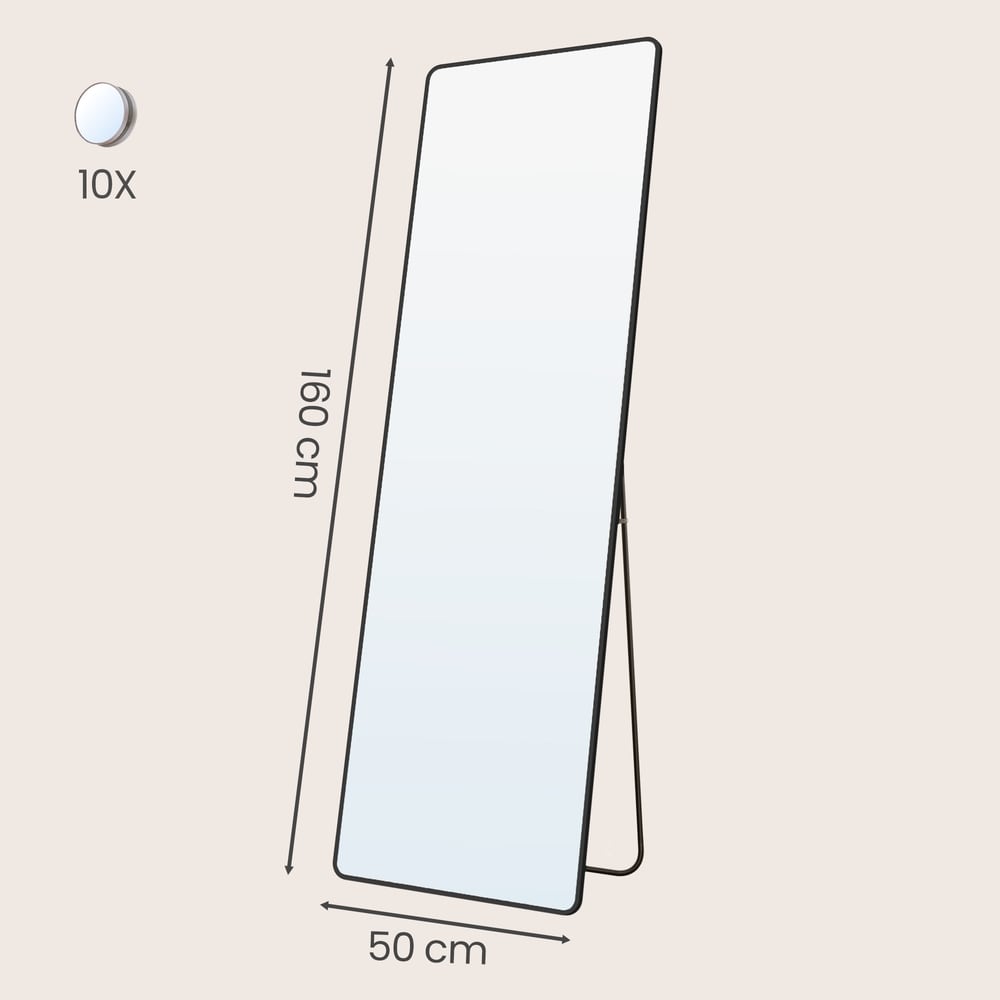 Helkroppsspegel med stativ och aluminiumram 160x50 cm - Svart