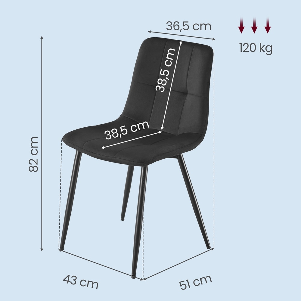 Stoppade matstolar i sammet med metallben 4-pack - Svart