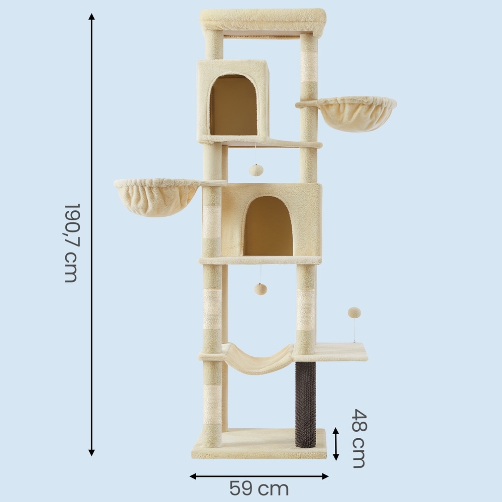 Kissan kiipeilypuu 190,7 cm, 2 pesäkoloa, sisal-raapimispylväät, hiekan beige – PCT183Y01V1