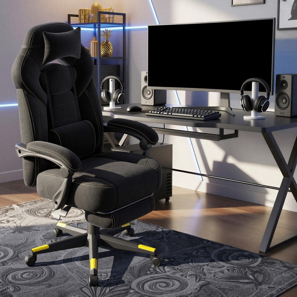 Ergonomisk gamingstol med fotstöd, 150 kg - Svart