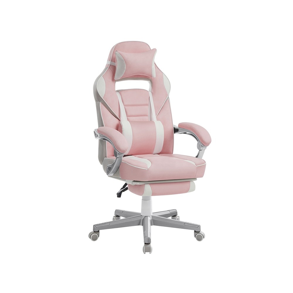 Gamingstol med fotstöd, nackkudde och ländryggsstöd - Rosa/Vit