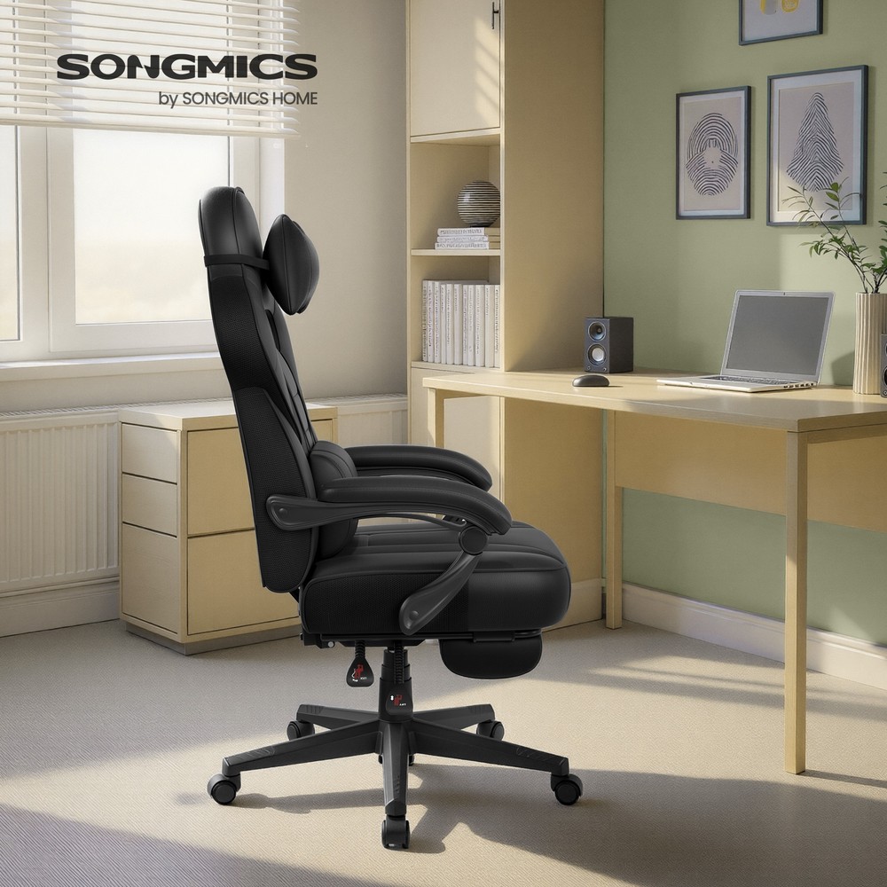 Ergonomisk gamingstol med fotstöd - Svart