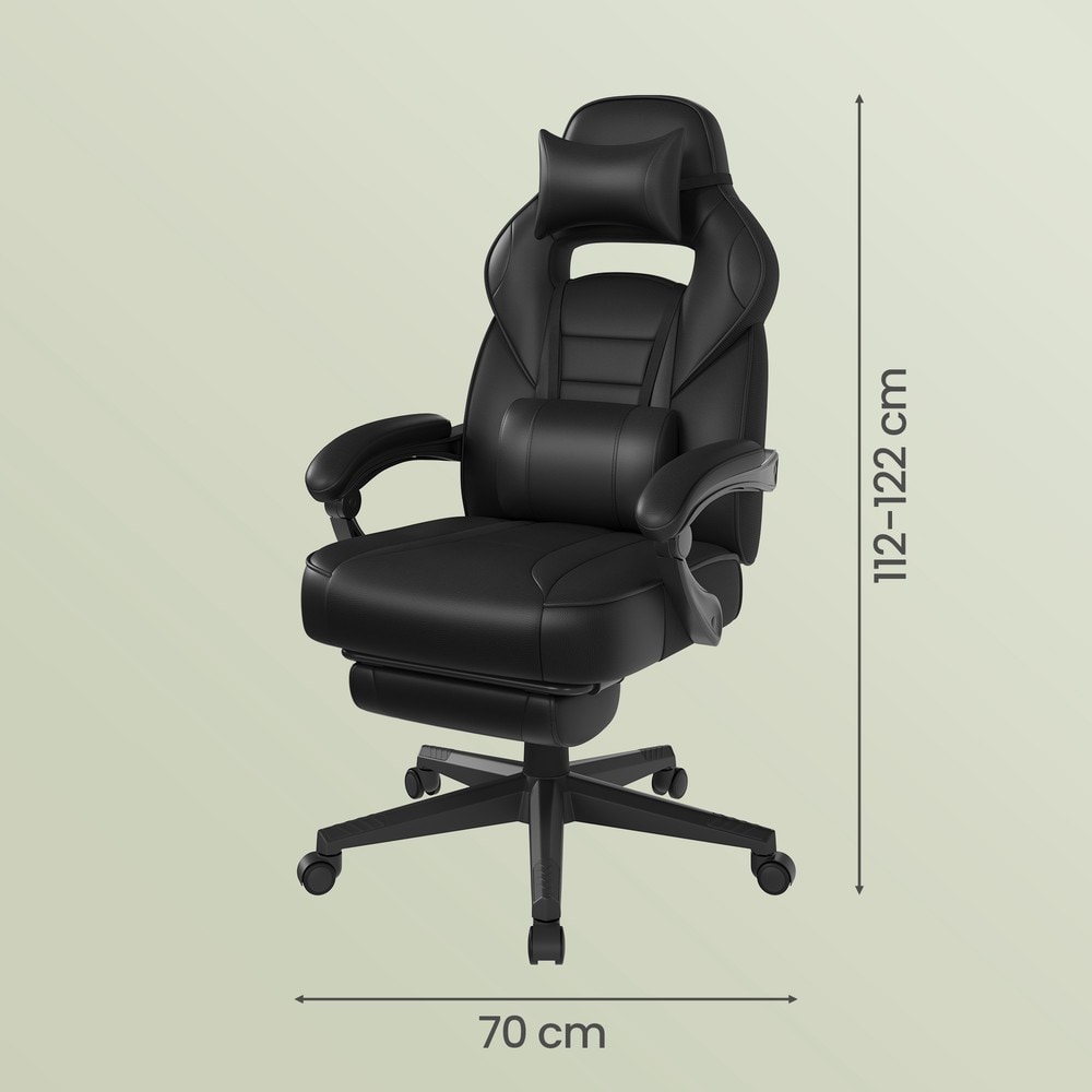 Ergonomisk gamingstol med fotstöd - Svart