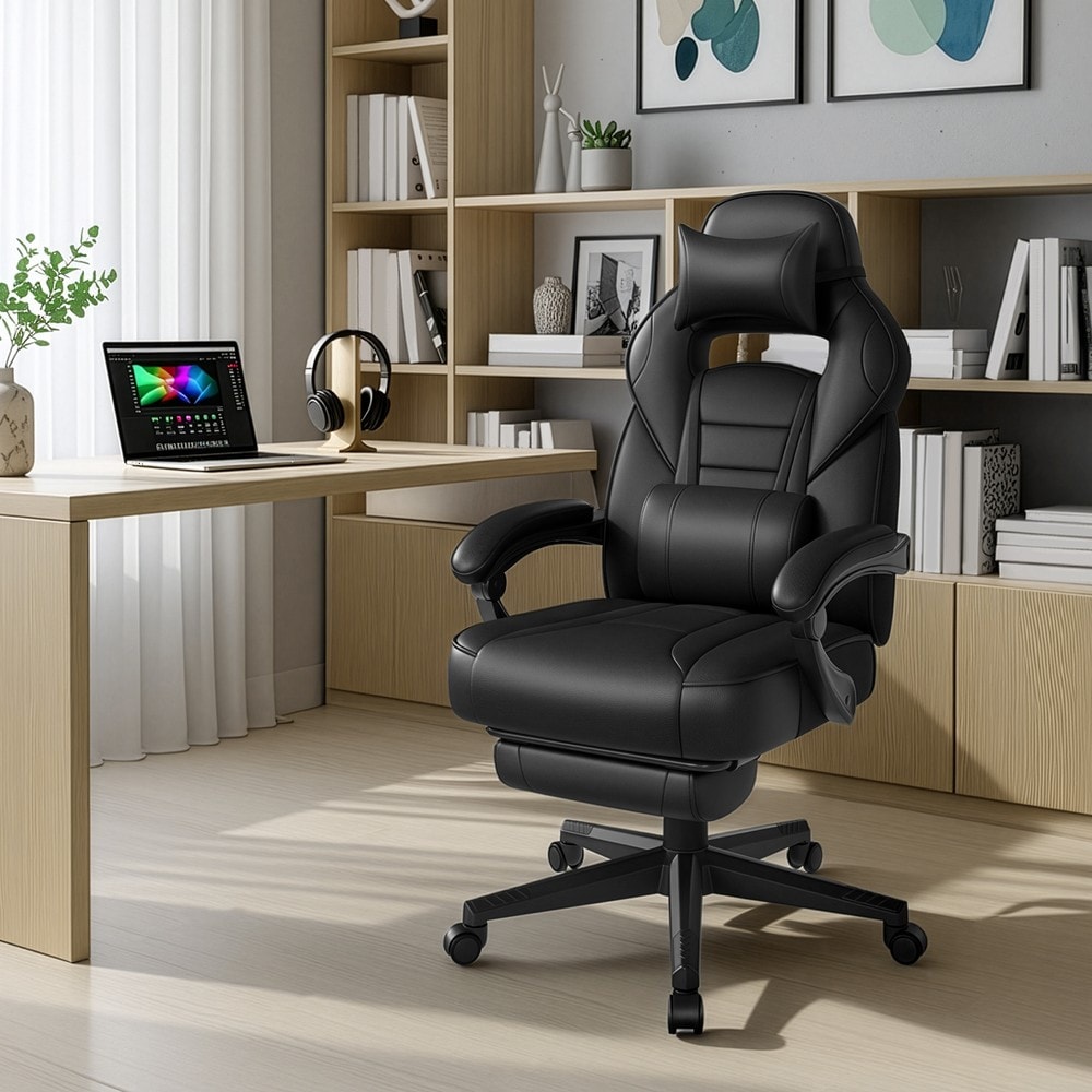 Ergonomisk gamingstol med fotstöd - Svart