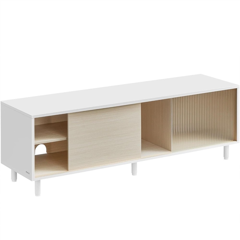 TV-bänk med räfflat glas för TV upp till 60 tum 140 cm - Vit/Beige
