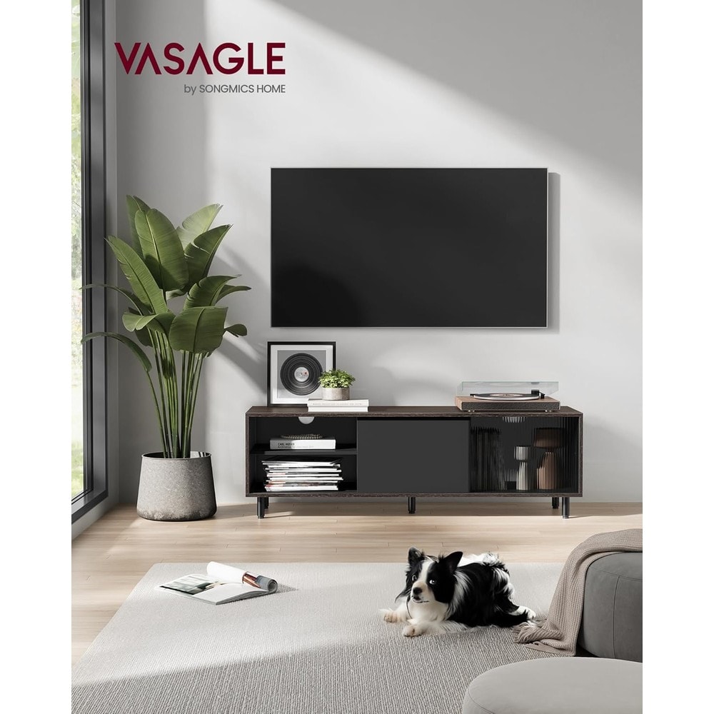 TV-bänk med räfflat glas för TV upp till 60 tum 140 cm - Brun/Svart