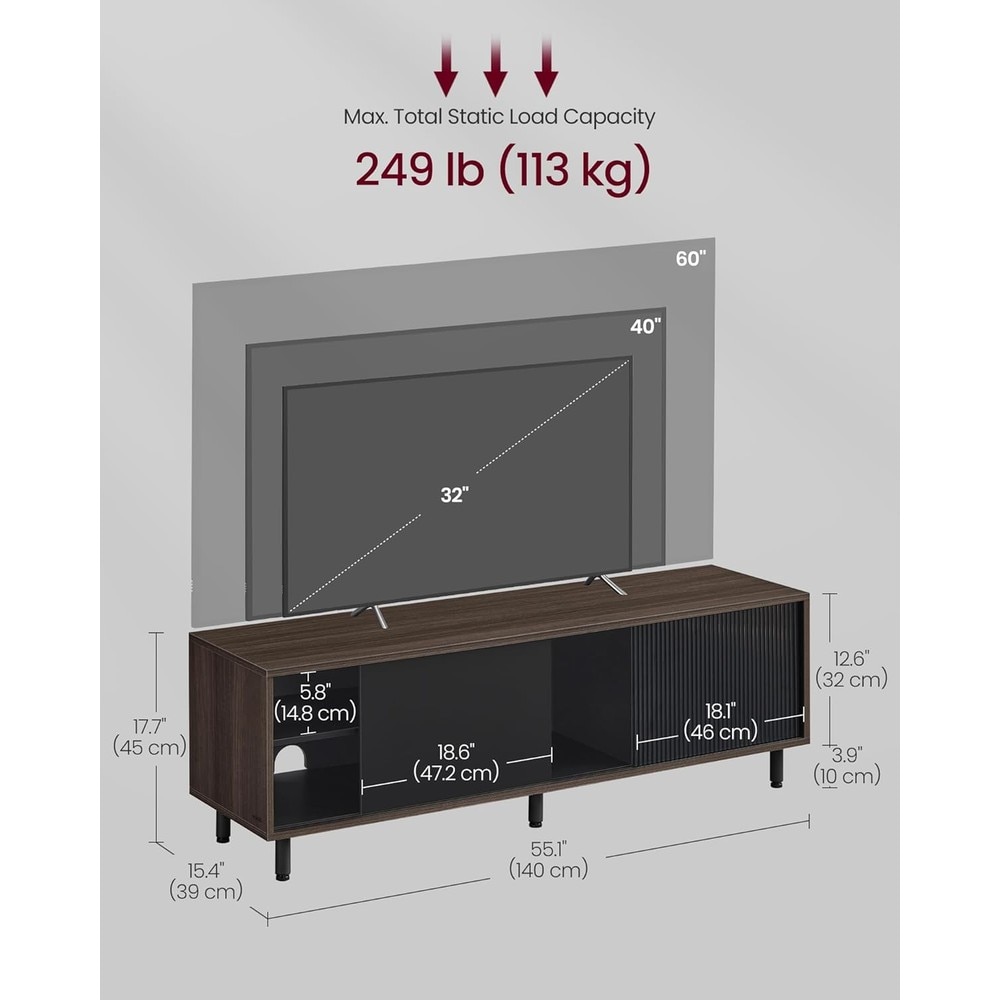 TV-bänk med räfflat glas för TV upp till 60 tum 140 cm - Brun/Svart