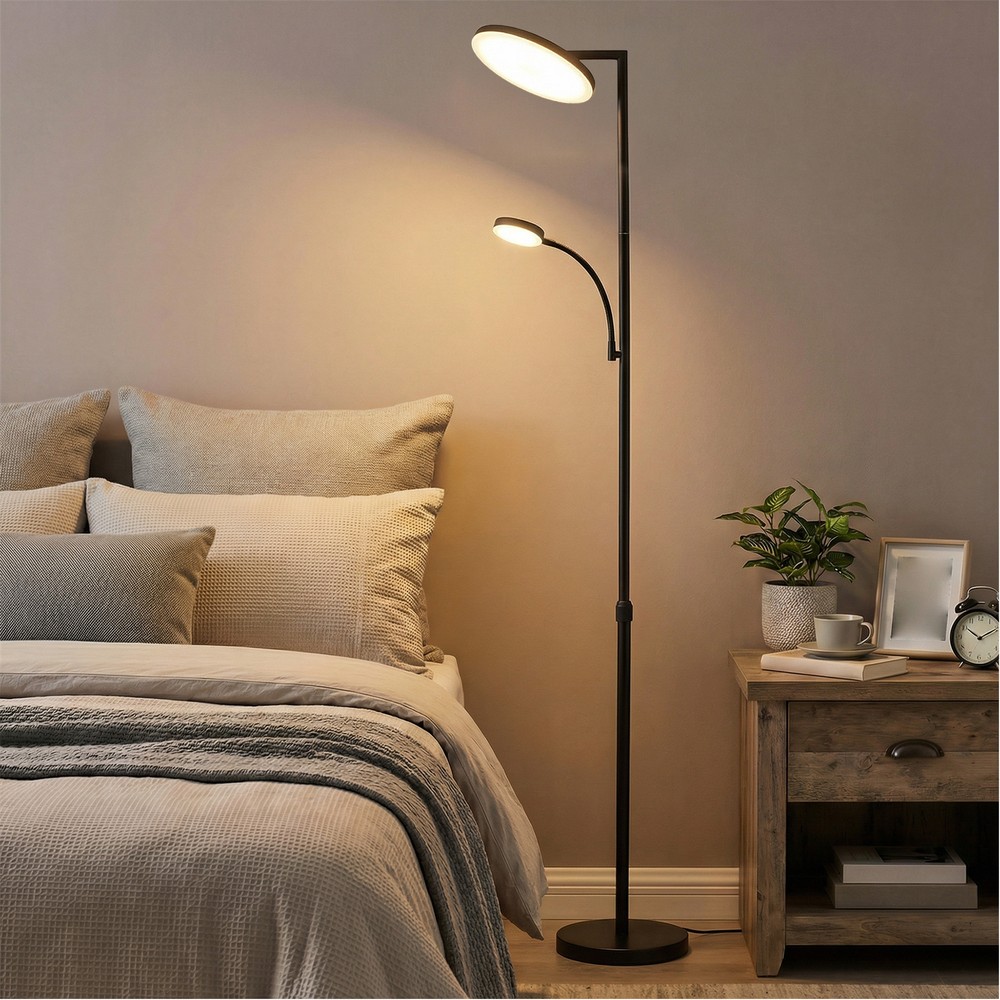 Justerbar golvlampa LED 176 cm - Svart