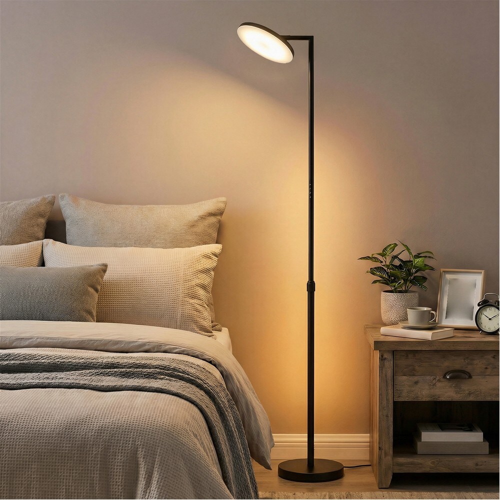 Dimbar golvlampa LED med fjärrkontroll 176 cm - Svart