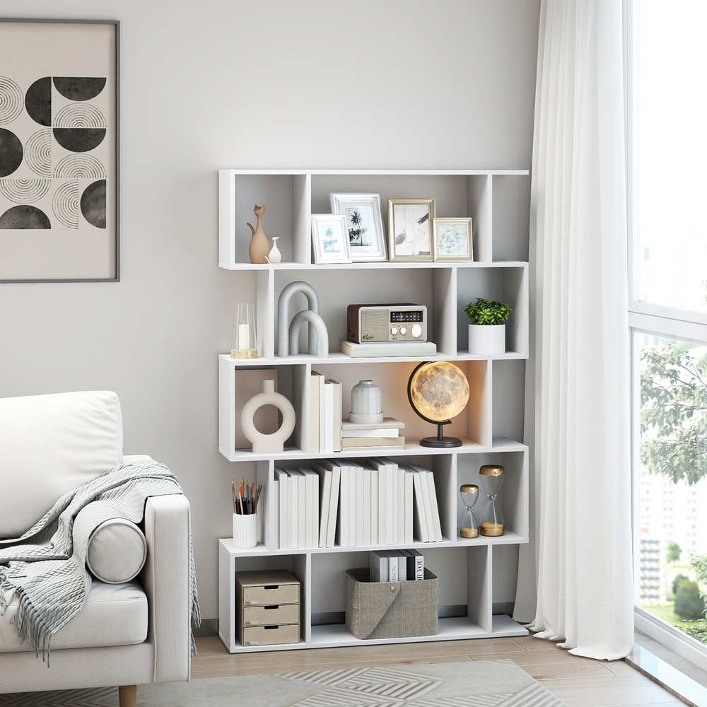 S-formad bokhylla med 5 hyllplan 90x159 cm - Vit