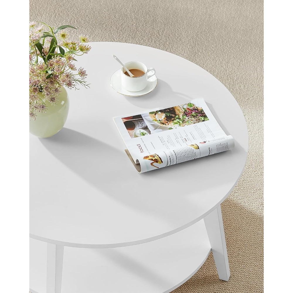 Runt soffbord med 2 hyllplan 80 cm - Vit
