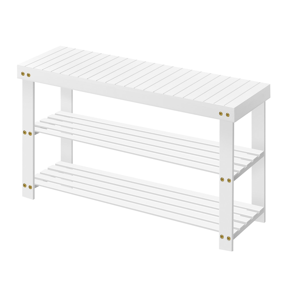 Skobänk i bambu med 3 hyllplan 89 cm - Vit