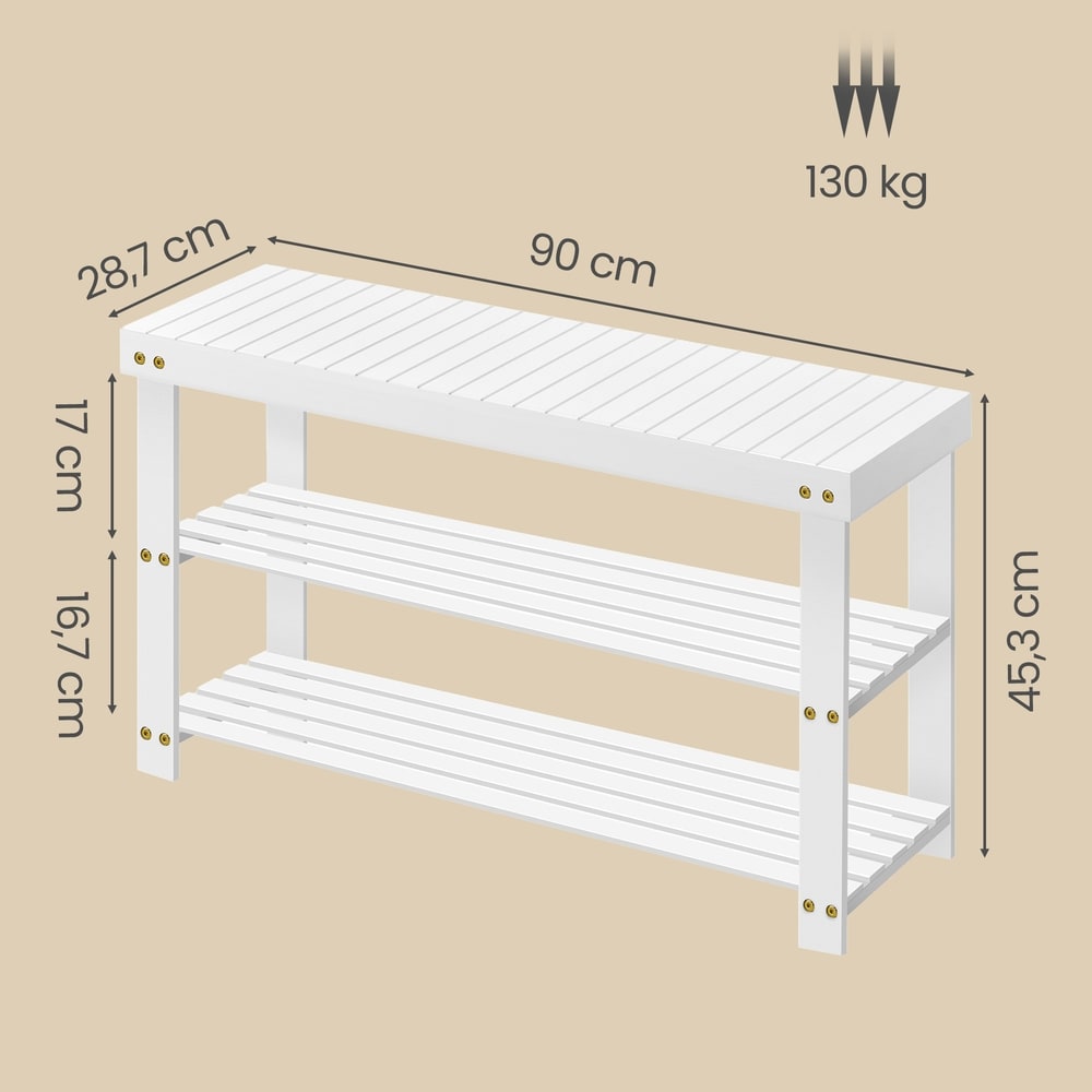 Skobänk i bambu med 3 hyllplan 89 cm - Vit