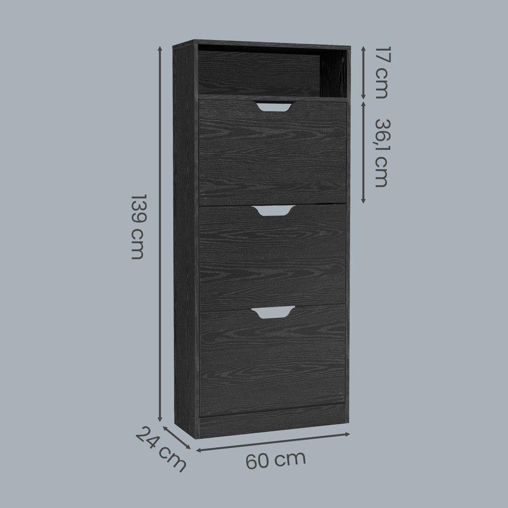 Skoskåp med 3 fällbara fack 139 cm - Svart