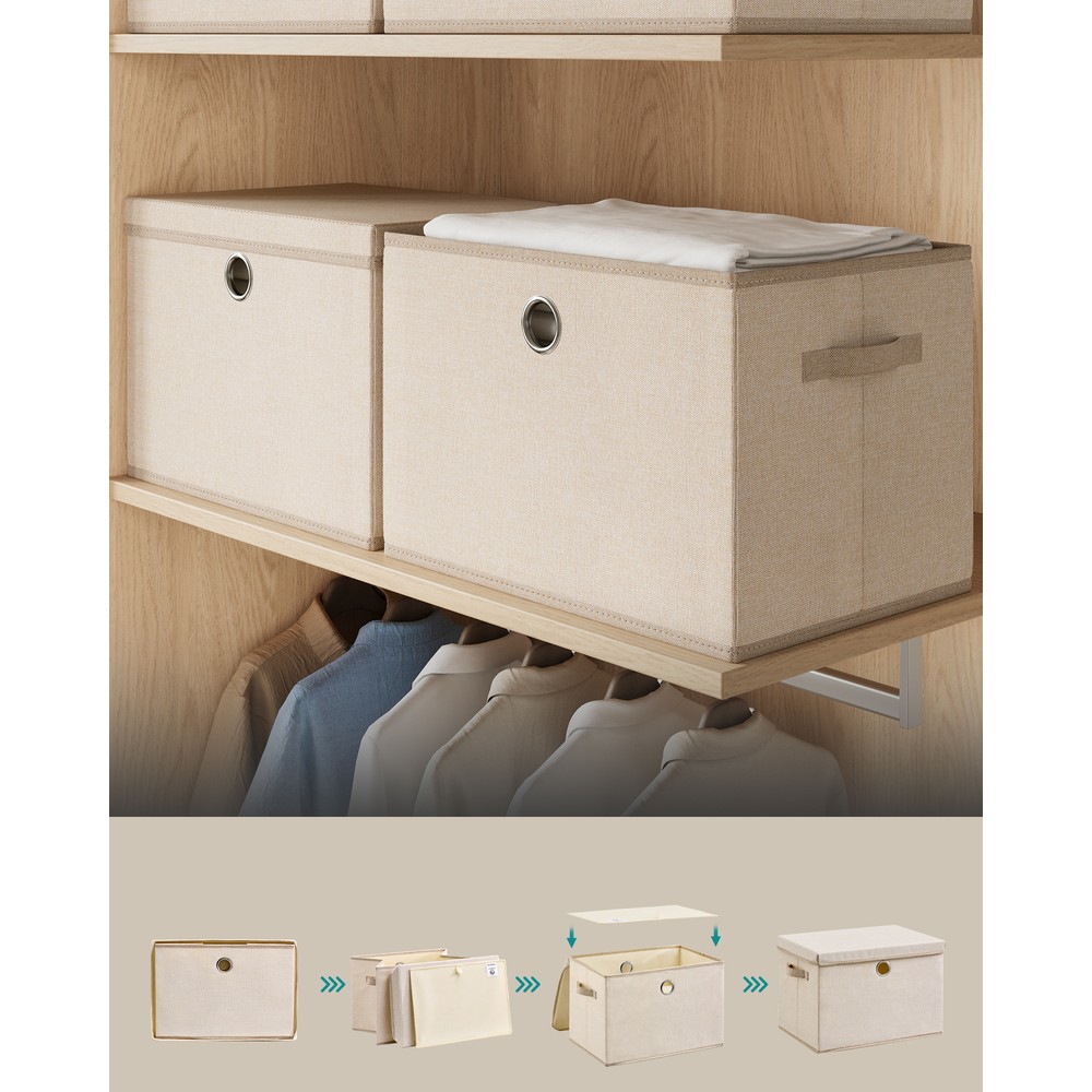 Stapelbara förvaringslådor i tyg med lock 3-pack - Ljus khaki