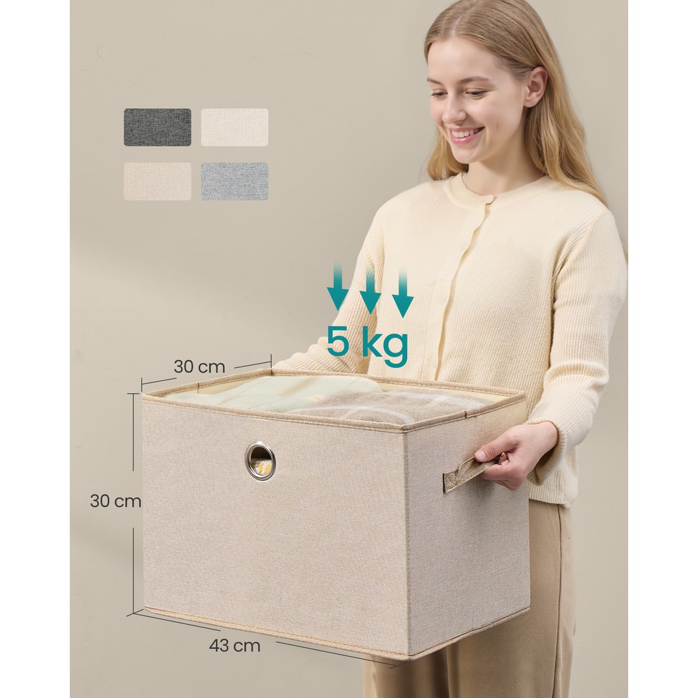Stapelbara förvaringslådor i tyg med lock 3-pack - Ljus khaki